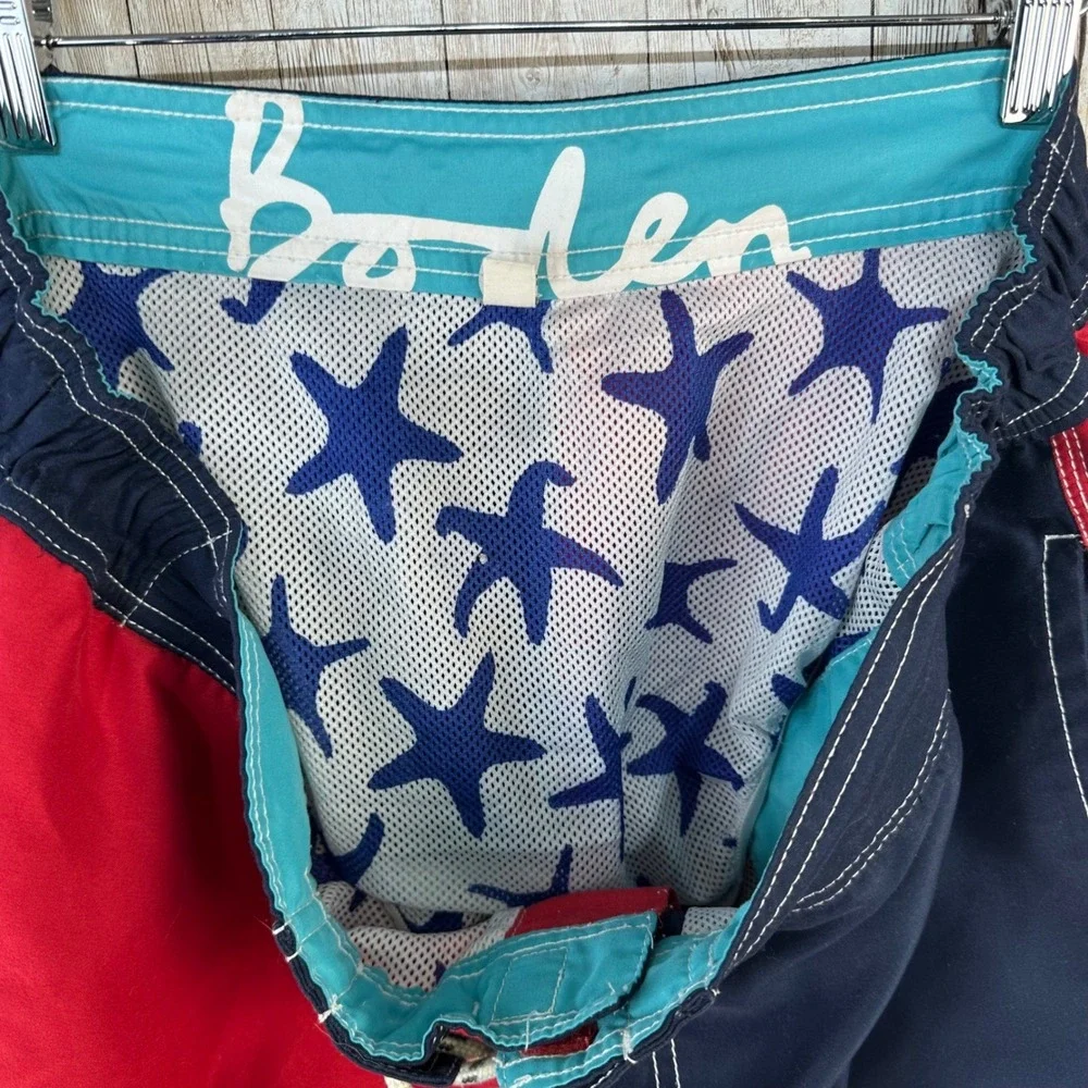Boden Mens Swim Trunks Size 40 Color Block Red‎ Blue Drawstring Swim Shorts